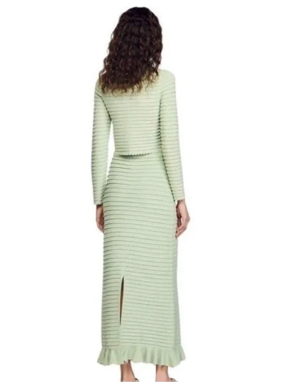 SANDRO COPY Ribbed Knit Maxi Skirt in Pale Green